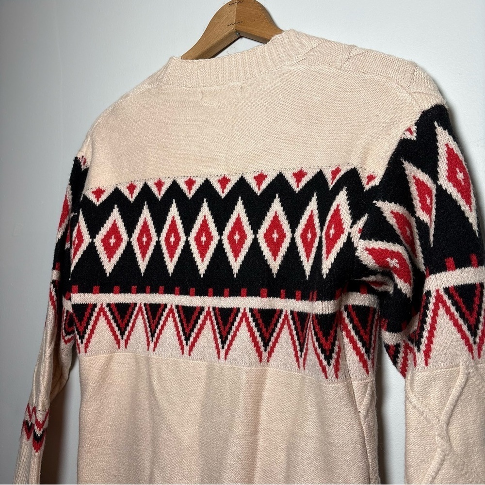 On Blue Fair Isle Cable Knit Geometric Pattern Cardigan Sweater Women’s Small - Picture 6 of 9